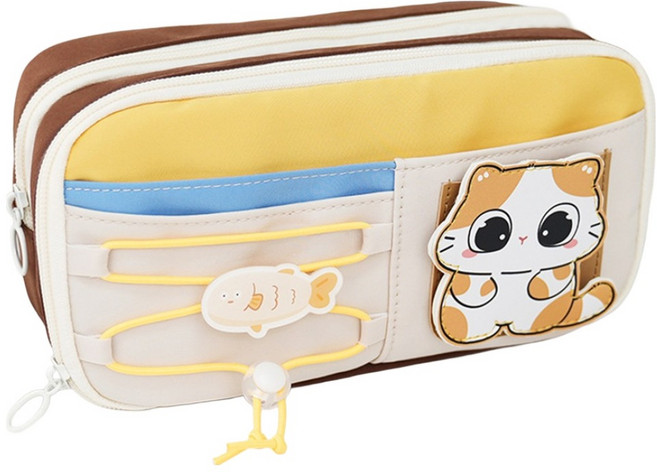 아트조이 캐릭터 포켓 밴딩 사각 다용도 멀티 필통, 노란 고양이, 1개