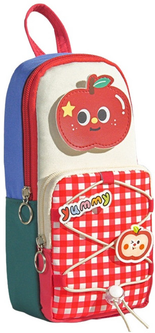 아트조이 디저트 체크포켓 세로 대용량 다용도 필통, 레드, 1개