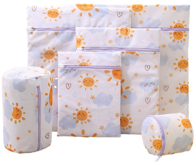 Marizioa 胸罩內衣防變形洗衣袋 小 + 中 + 大 + 特大 + 圓筒形 + 胸罩套組, 微笑雲朵, 1套