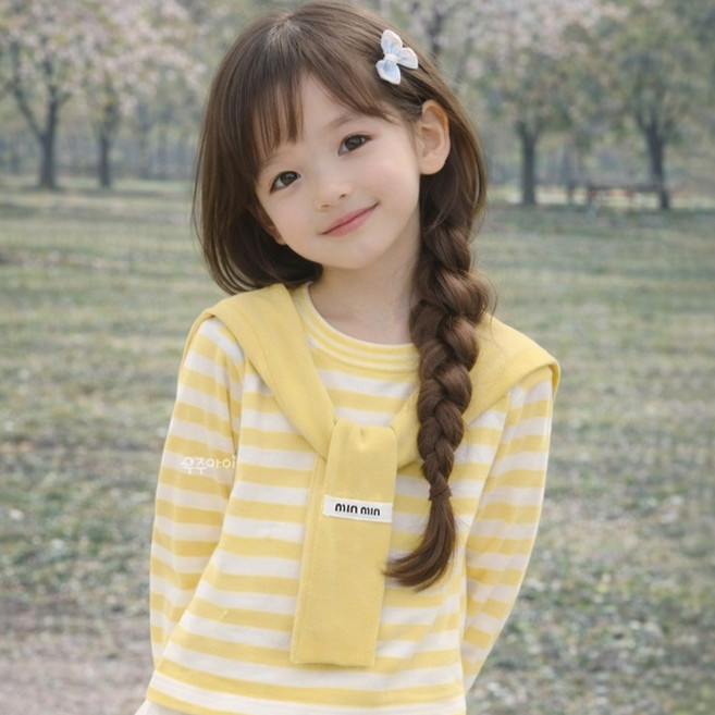 우주아이 아동용 스트라이프 티셔츠 + 레이어드 숄 세트