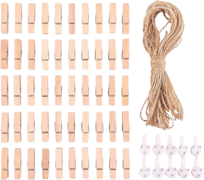 젠리브 마끈 DIY 사진 집게 벽 장식 세트, 베이지