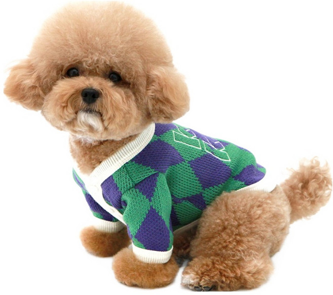 키니키니 강아지 다이아몬드 패턴 가디건, 퍼플, 1개