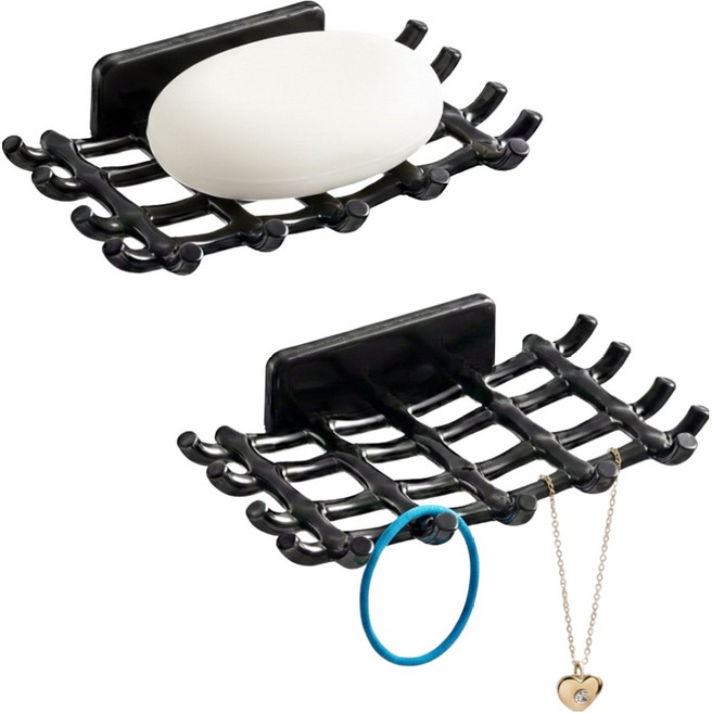 굿앤칩 욕실 무타공 다용도 물빠짐 비누받침대, 블랙, 2개