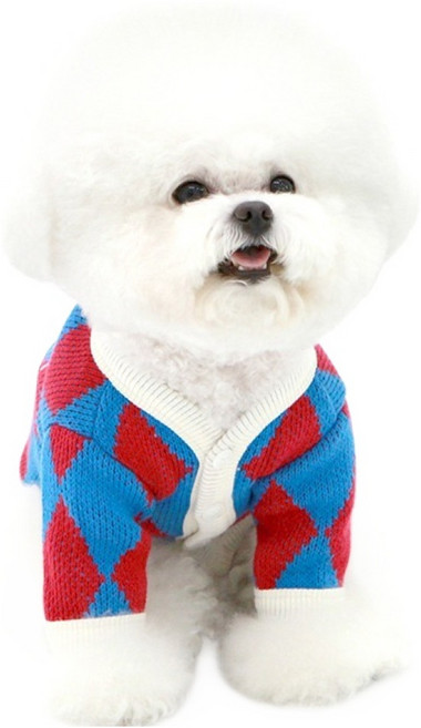 키니키니 반려동물 다이아몬드 패턴 가디건, 레드, 1개