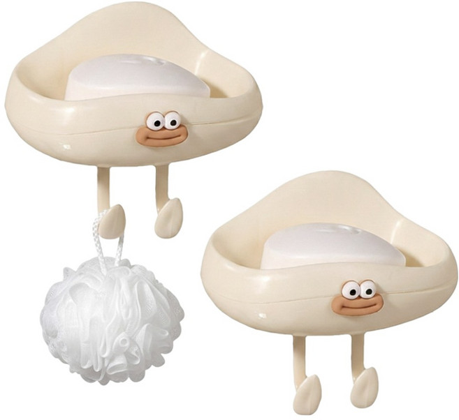 굿앤칩 욕실 귀여운 오리 다용도 걸이 물빠짐 비누받침대, 크림화이트, 2개