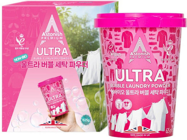 아스토니쉬 논바이오 울트라 버블 세탁파우더 본품, 625g, 1개