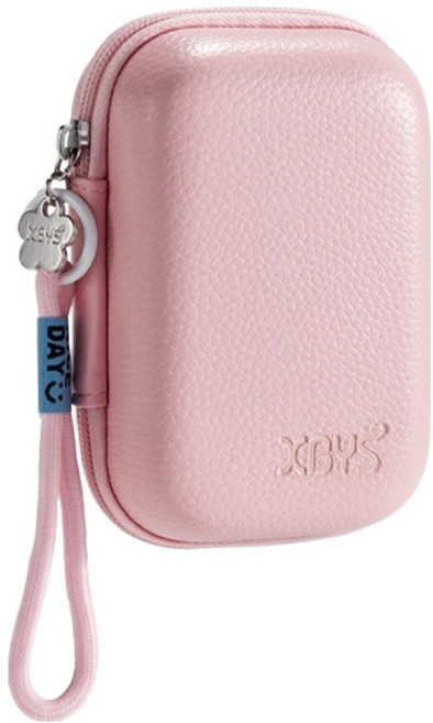 엑스비와이에스 케이블 보조배터리 충전기 이어폰 다용도 디지털 수납 하드케이스 스트랩, 벚꽃핑크, 1개