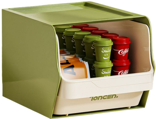 Delirium 抽屜式辦公室茶水間零食咖啡膠囊收納盒 14 x 16 x 13 cm, 1個, 綠色