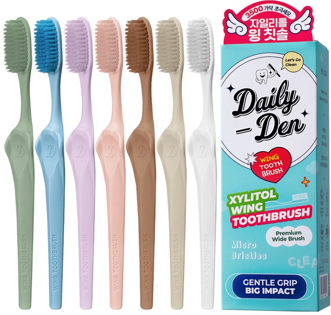 데일리덴 자일리톨 윙 초극세모 칫솔, 7개입, 1세트