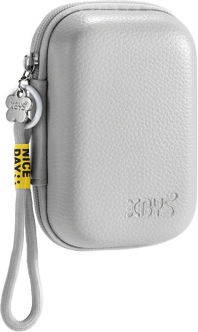 엑스비와이에스 케이블 보조배터리 충전기 이어폰 다용도 디지털 수납 하드케이스 스트랩, 라이트그레이, 1개