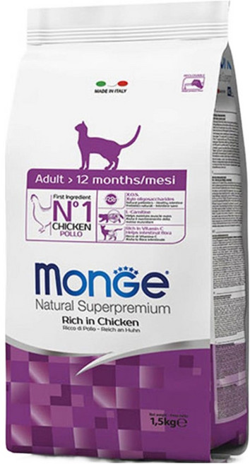 몬지 어덜트 고양이 내추럴 슈퍼프리미엄 사료, 닭, 1.5kg, 1개