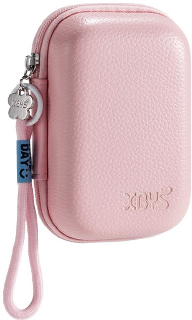 엑스비와이에스 케이블 보조배터리 충전기 이어폰 다용도 디지털 수납 하드케이스 스트랩, 벚꽃핑크, 1개