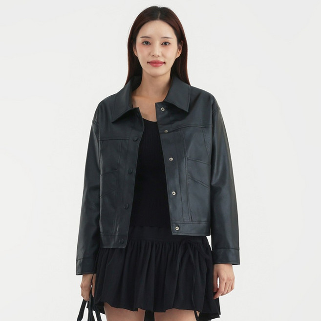 엘쏘 여성용 레더 카라 크롭 자켓