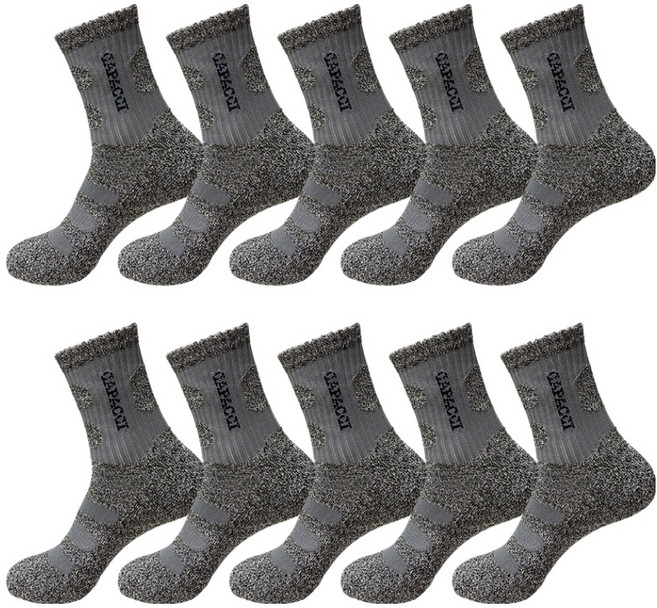 가파치 남성용 두꺼운 스포츠 이중바닥 작업 양말, 그레이, 10개