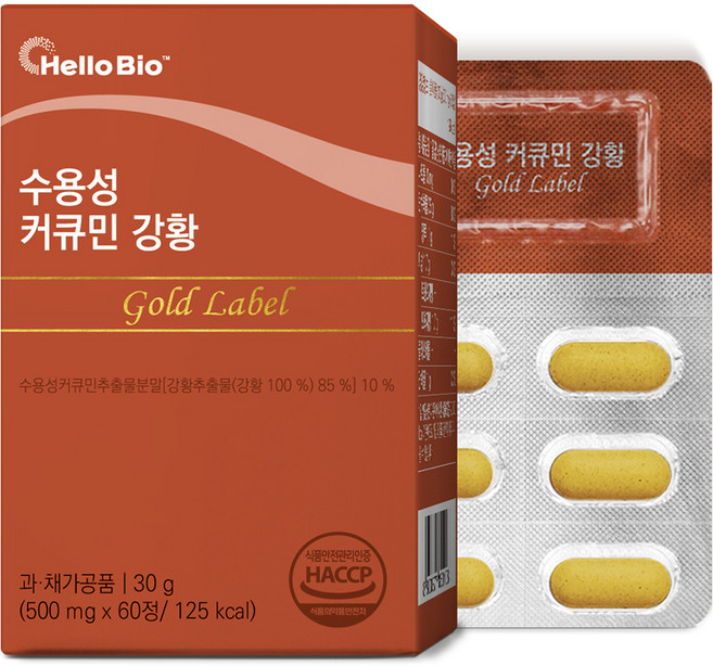 헬로바이오 골드 라벨 수용성 커큐민 강황 30g, 60정, 1개