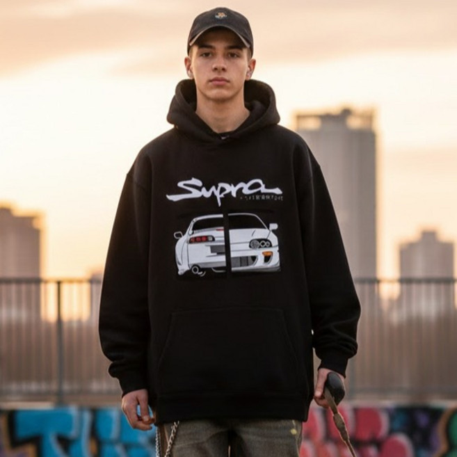 더플로우커머스 남녀공용 플로우폼 수프라카 프린트 레이싱 그래픽 오버핏 후드티