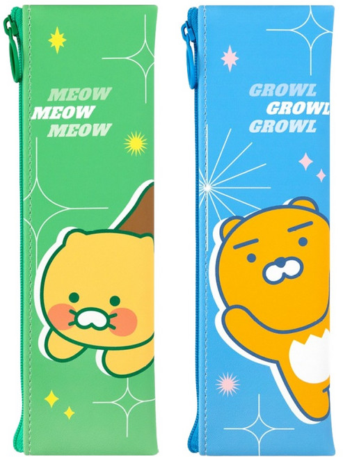 카카오프렌즈 비비드 미니 플랫 펜슬 케이스 2종 세트, 춘식이, 라이언, 1세트