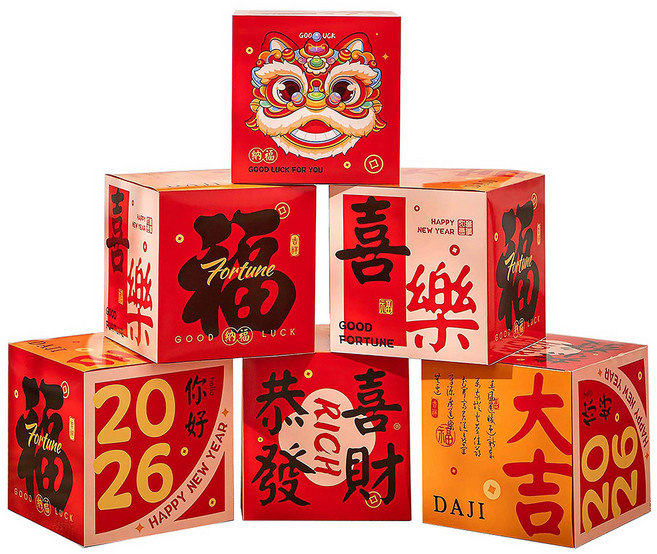 MODACore 摩達客 恭喜發財喜樂大吉堆堆盒擺飾 6件組, 混和顏色