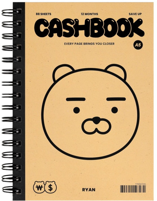 카카오프렌즈 모노톤 쓰기 쉬운 만년형 가계부, 1개, 라이언