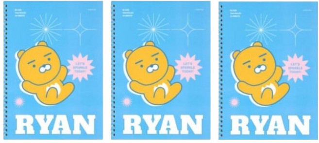 카카오프렌즈 비비드 신학기 얇은 스프링 무지 무선 연습장 B5, 라이언, 3개