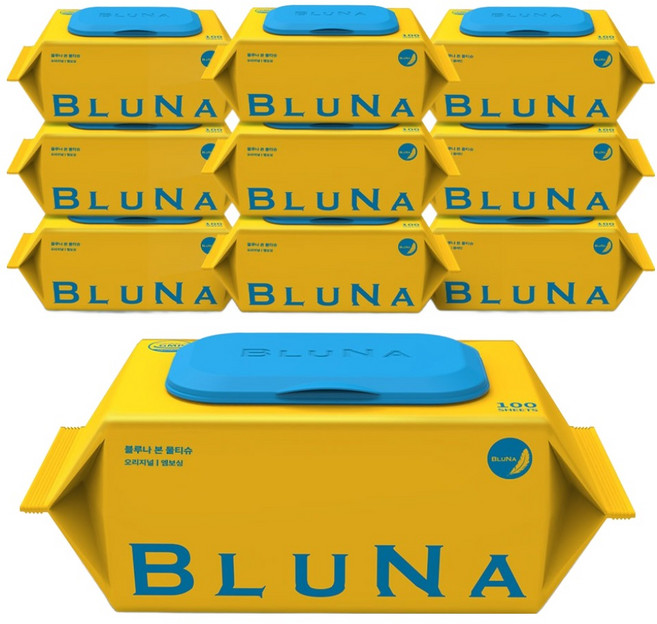 블루나 본 오리지널 유아물티슈 캡형, 10개, 100매, 50g