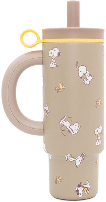 COTD 陶瓷珍珠保溫把手杯 SNOOPY聯名款, 奶茶色, 1個, 1.1L