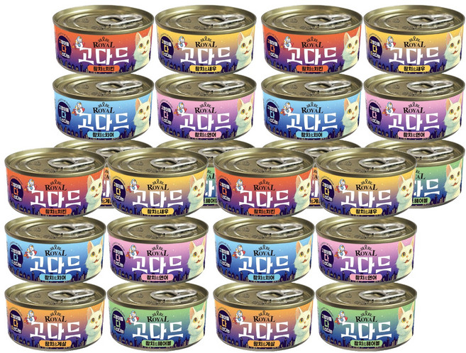 펫스토리로얄 고다드 고양이 그레이비 간식캔 80g x 6종 x 4p 세트, 1세트, 혼합맛(치킨/새우/치어/연어/게살/헤어볼/참치)