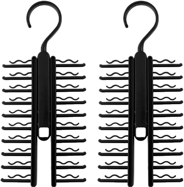 테일스타 넥타이걸이 20구 회전 옷걸이형 걸이, 2개, 블랙