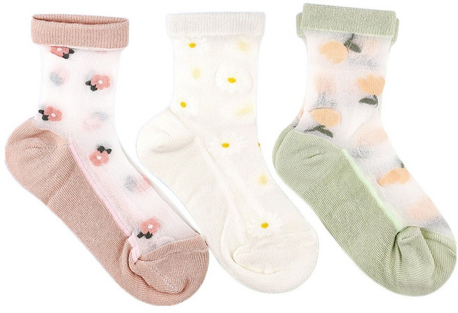 새실로 파스텔 시스루 중목 양말 3종 세트