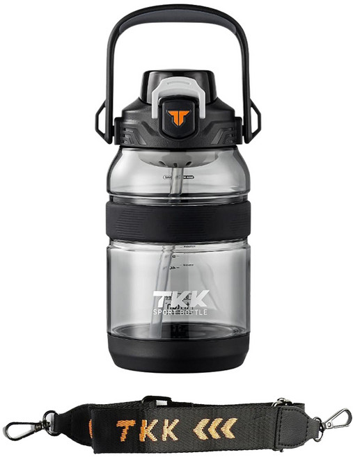 TKK 攀峰手提大容量水壺 Tritan 附背帶, 火山黑, 1個, 1.2L