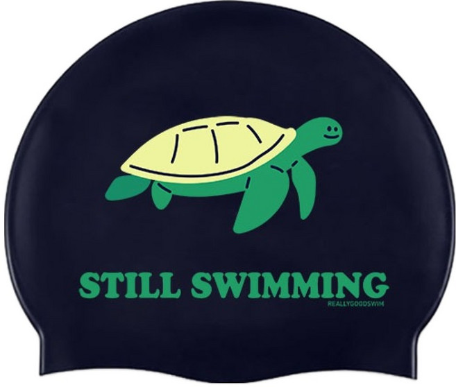 리얼리굿스윔 스틸 스위밍 거북이 실리콘 수영모자, 네이비, 1개