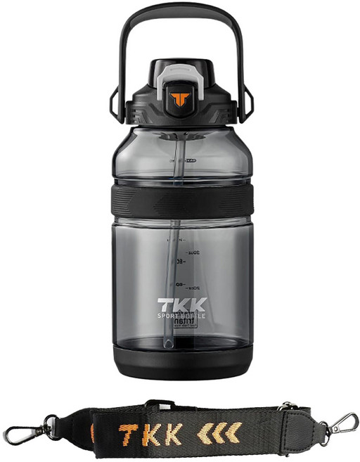 TKK 攀峰手提大容量水壺 Tritan 附背帶, 火山黑, 1個, 2L
