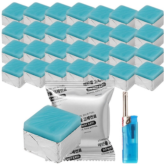 브리즈문 안전한 미니 화로 캠핑 에탄올 고체연료 30g x 30p + 미니 토치 라이터 세트, 1세트