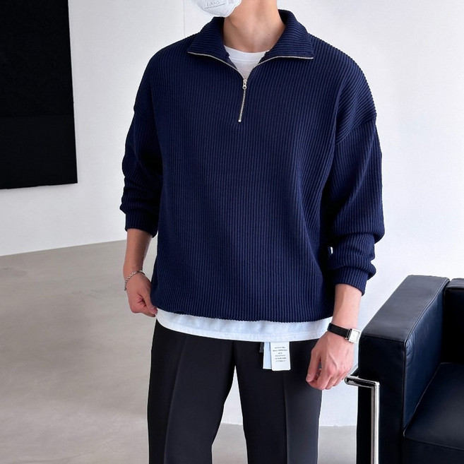 EV CLOSET 男士羅紋寬鬆版型半拉鍊長袖針織衫 6320-1