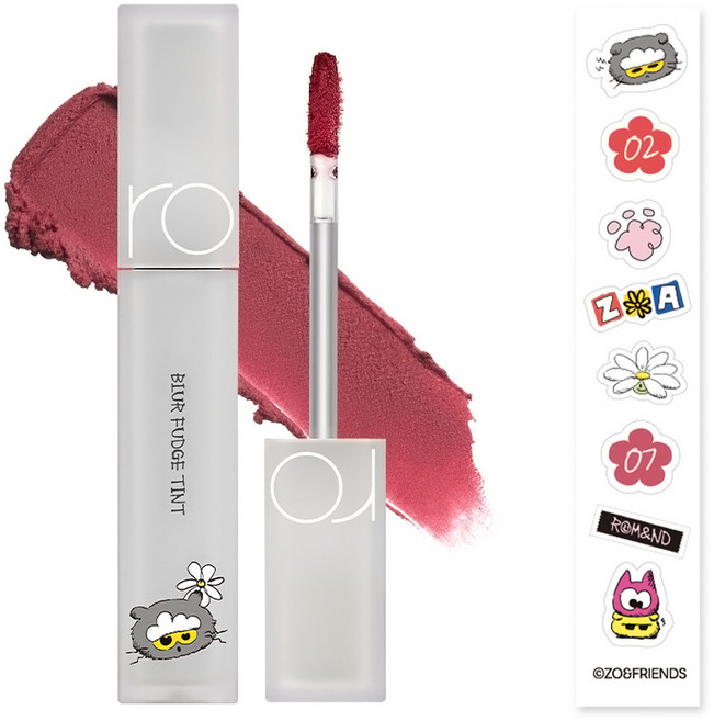 rom&nd 台灣公司貨 迷霧軟糖唇釉 ZO&FRIENDS聯名款 含貼紙, 07 微醺薔薇, 1個