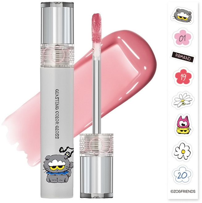 rom&nd 台灣公司貨 天使光糖漿唇蜜 ZO&FRIENDS聯名款 含貼紙, 01 牡丹芭蕾, 1個