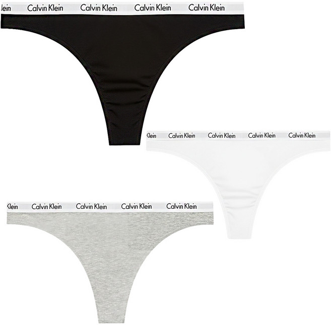 Calvin Klein 凱文克萊 underwear Cotton Thong 基本款 女性丁字褲 3件組, 黑色 + 灰色 + 白色