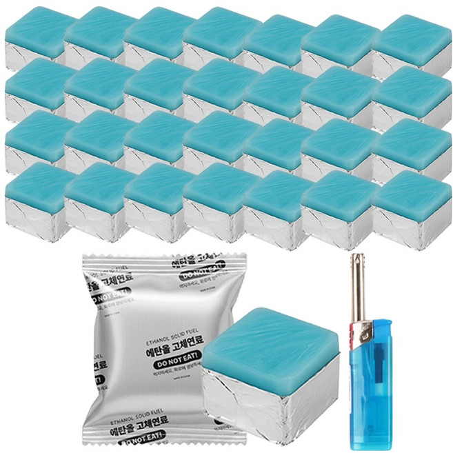 브리즈문 안전한 미니 화로 캠핑 에탄올 고체연료 20g x 30p + 미니 토치 라이터 세트, 1세트