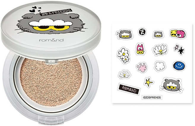 rom&nd 台灣公司貨 柔焦氣墊 ZO&FRIENDS聯名款 含貼紙 SPF24 PA++, 02 純潔 21, 1個