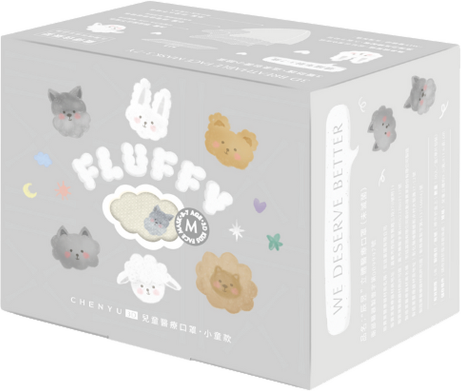 CHENYU 辰昱 小童款 Fluffy系列 3D醫療透氣口罩 3~7歲, 30個, 1盒, 善良的小狗