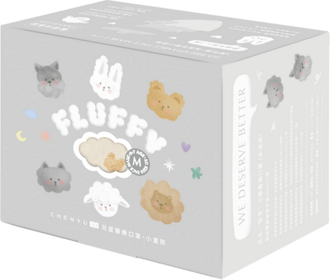 CHENYU 辰昱 小童款 Fluffy系列 3D醫療透氣口罩 3~7歲, 30個, 1盒, 可愛小熊