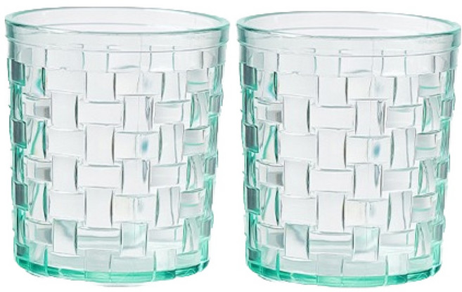 몬드스팟 투명 라탄무늬 양치 욕실 칫솔컵 YY58120, 그린, 2개