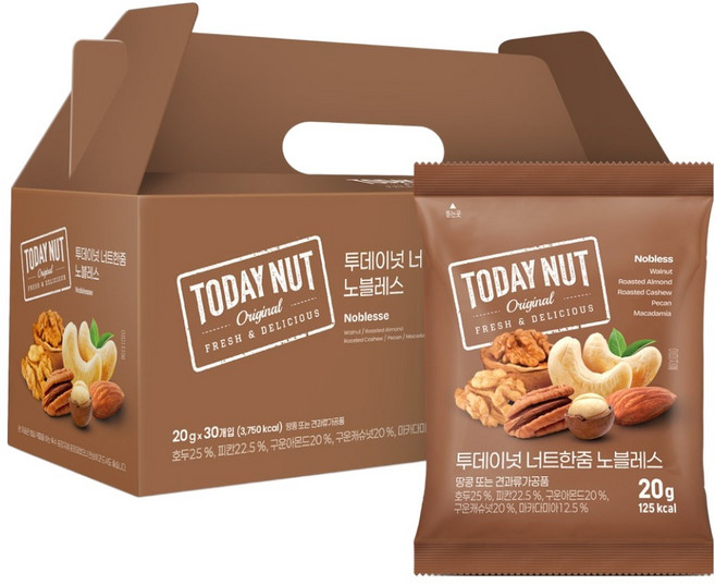 투데이넛 너트한줌 노블레스 믹스넛 20g, 30개