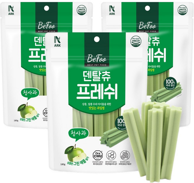 베푸 강아지 덴탈츄 프레쉬 껌, 3개, 180g, 청사과맛