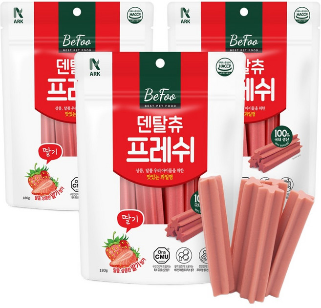 베푸 강아지 덴탈츄 프레쉬 껌, 3개, 180g, 딸기맛