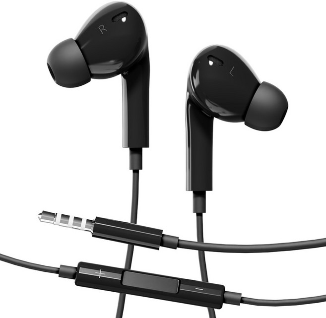 누아트 스테레오 이어팟 커널형 유선 이어폰 3.5mm, 블랙