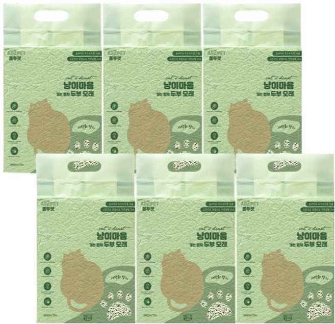 올투펫 고양이 가는입자 두부모래 2.5kg, 7L, 6개, 녹차향