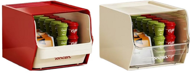 Delirium 抽屜式辦公室茶水間零食咖啡膠囊收納盒 14 x 16 x 13 cm, 象牙白, 紅色, 2個