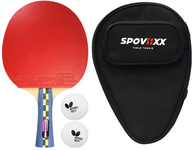 버터플라이 탁구라켓 카본 + 탁구공 2p + 스포빅스 케이스 세트, 1세트, NAKAMAS4_SPCBK