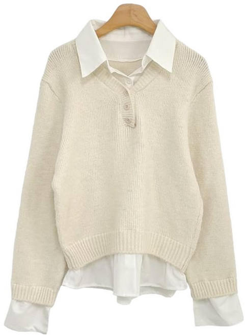 위드후이린 여성용 모던 레이어드 니트 셔츠